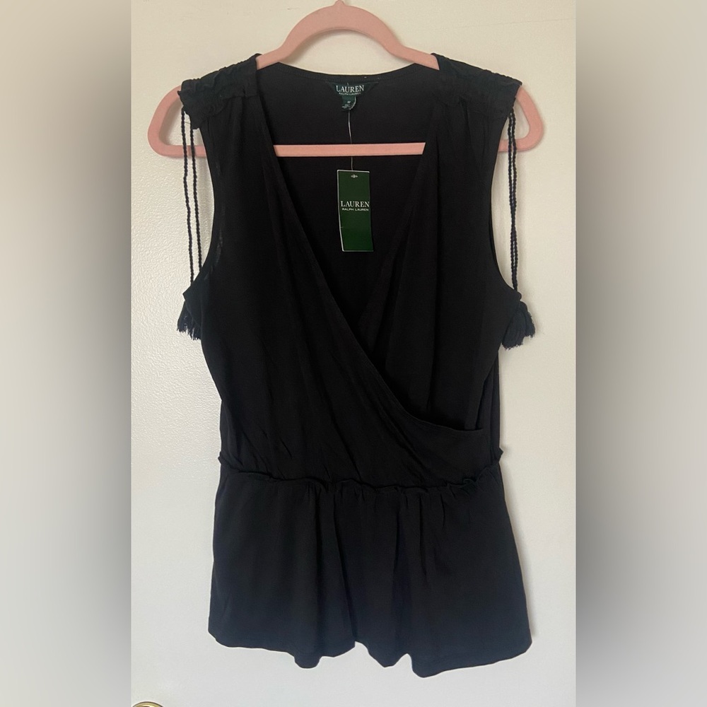 Ralph Lauren Black Sleeveless Wrap Top